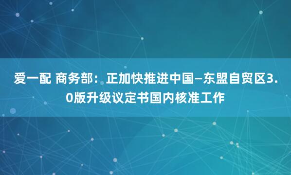 爱一配 商务部：正加快推进中国—东盟自贸区3.0版升级议定书国内核准工作