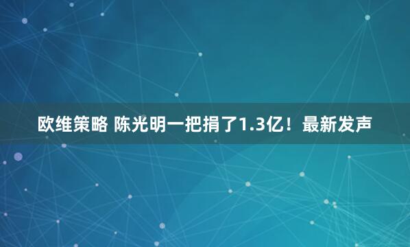 欧维策略 陈光明一把捐了1.3亿！最新发声